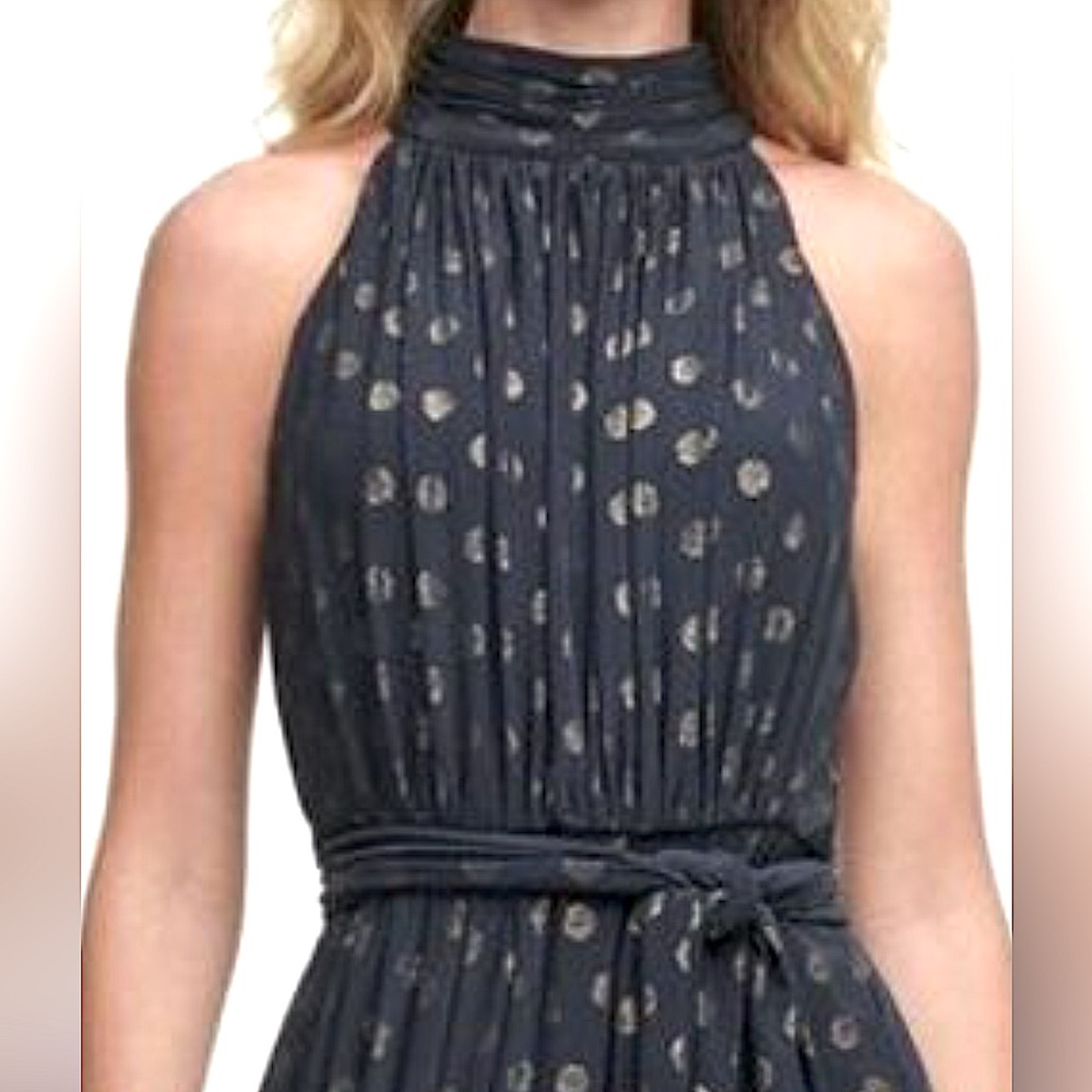 Tommy Hilfiger-Sleeveless Dark Navy Polka Dot Tea Length Dress Sz. 16, 18 - Picture 3 of 11